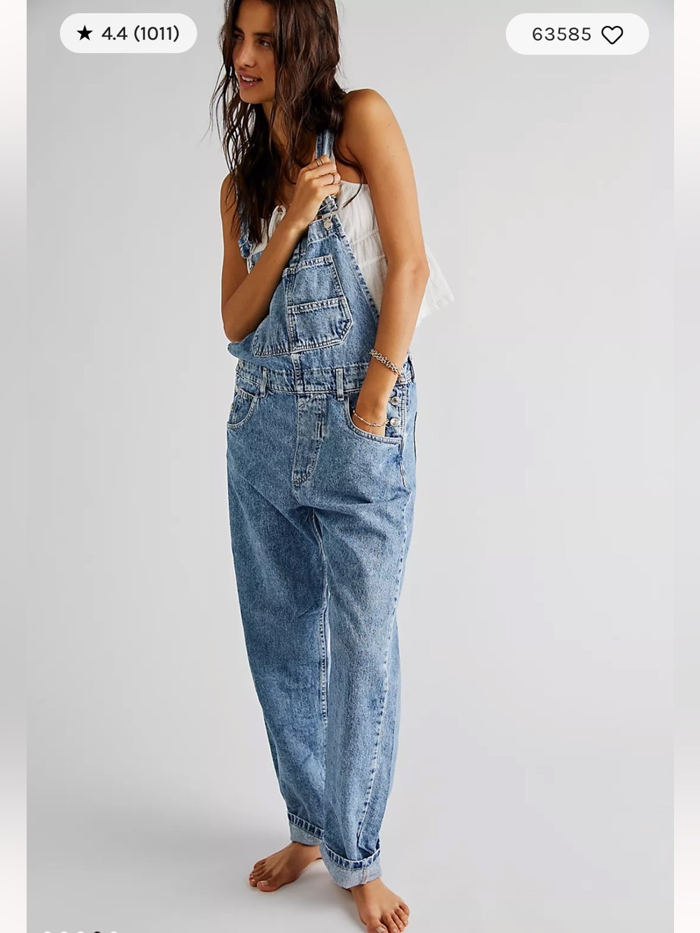 We The Free Ziggy Relaxed Denim Light Blue Overalls Small Boho Free People
